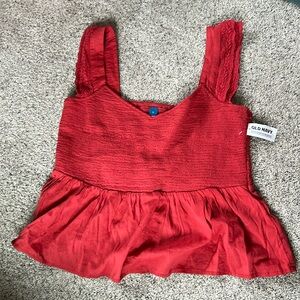 Old navy orange/red peplum top with embroidery smocked size large